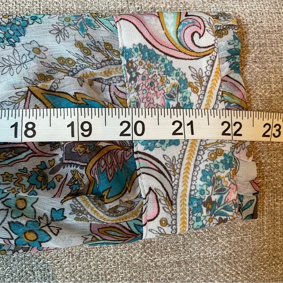 Loft Long Sleeve Blue White Pink Paisley Tie Neck Ruffle Boho Lined Blouse Top - Picture 9 of 10